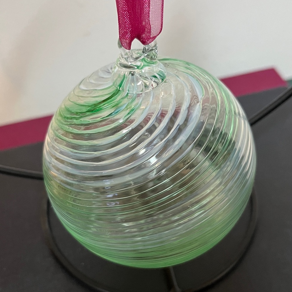 Handblown Glass Green & White Swirl Ornament Sun Catcher